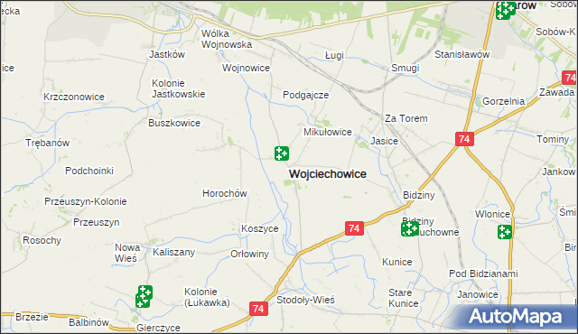 mapa Wojciechowice powiat opatowski, Wojciechowice powiat opatowski na mapie Targeo