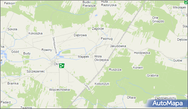 mapa Wola Okrzejska, Wola Okrzejska na mapie Targeo