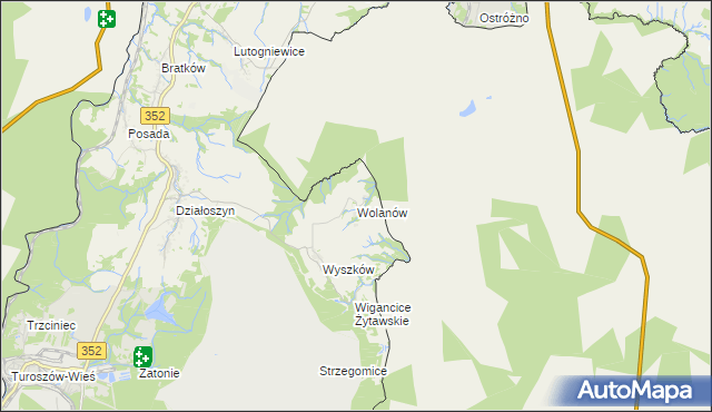 mapa Wolanów gmina Bogatynia, Wolanów gmina Bogatynia na mapie Targeo