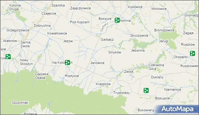 mapa Worowice gmina Waśniów, Worowice gmina Waśniów na mapie Targeo