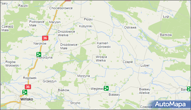 mapa Wrząca Wielka gmina Wąsosz, Wrząca Wielka gmina Wąsosz na mapie Targeo