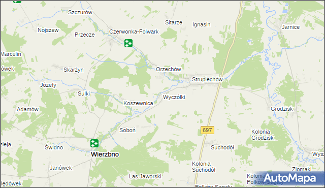 mapa Wyczółki gmina Wierzbno, Wyczółki gmina Wierzbno na mapie Targeo