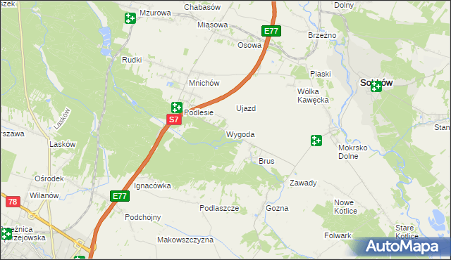 mapa Wygoda gmina Jędrzejów, Wygoda gmina Jędrzejów na mapie Targeo