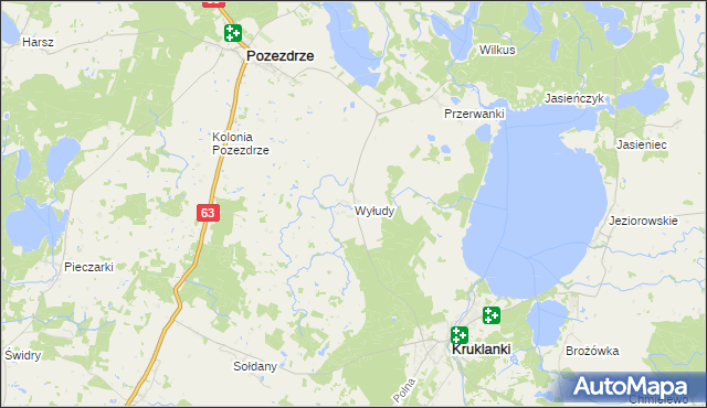 mapa Wyłudy gmina Pozezdrze, Wyłudy gmina Pozezdrze na mapie Targeo