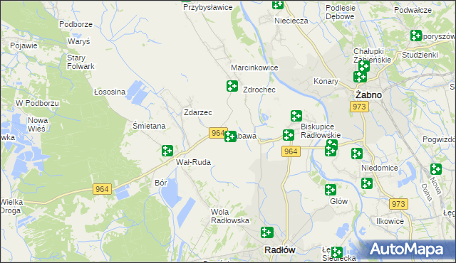mapa Zabawa gmina Radłów, Zabawa gmina Radłów na mapie Targeo