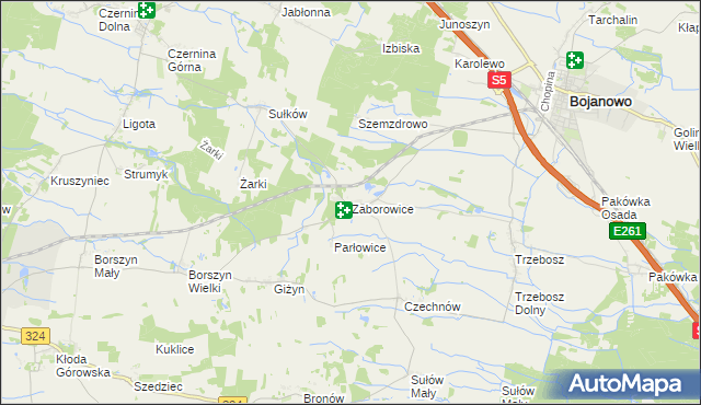 mapa Zaborowice gmina Bojanowo, Zaborowice gmina Bojanowo na mapie Targeo
