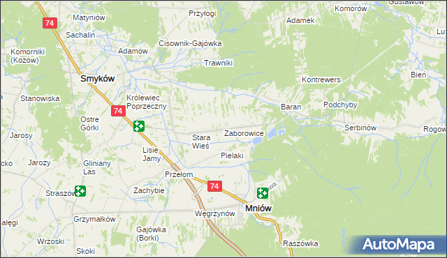 mapa Zaborowice gmina Mniów, Zaborowice gmina Mniów na mapie Targeo
