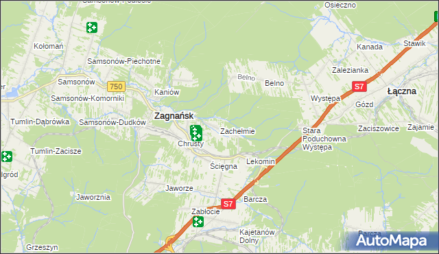 mapa Zachełmie gmina Zagnańsk, Zachełmie gmina Zagnańsk na mapie Targeo