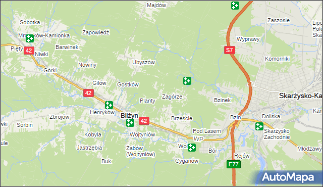 mapa Zagórze gmina Bliżyn, Zagórze gmina Bliżyn na mapie Targeo