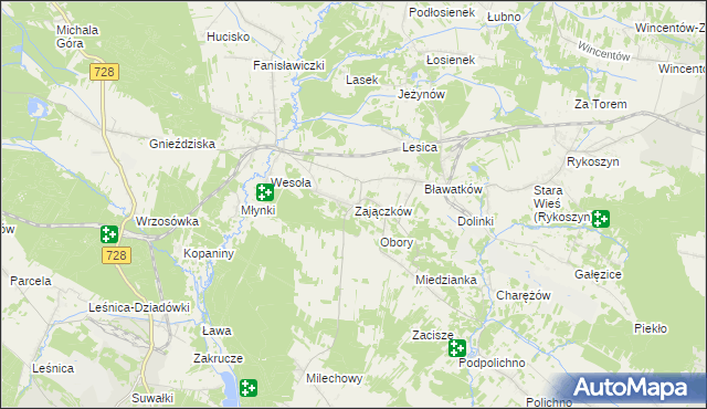 mapa Zajączków gmina Piekoszów, Zajączków gmina Piekoszów na mapie Targeo
