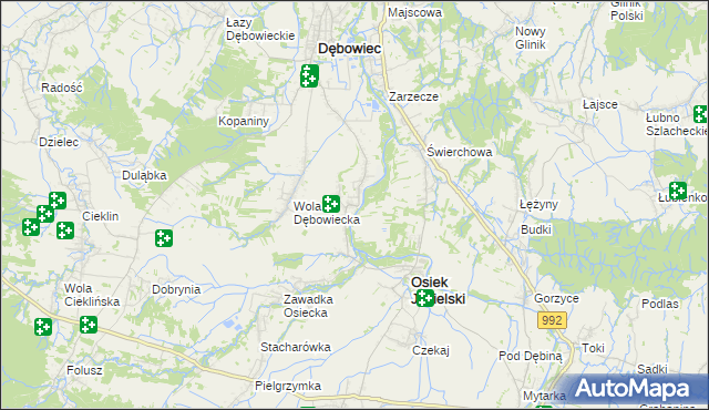 mapa Załęże gmina Osiek Jasielski, Załęże gmina Osiek Jasielski na mapie Targeo