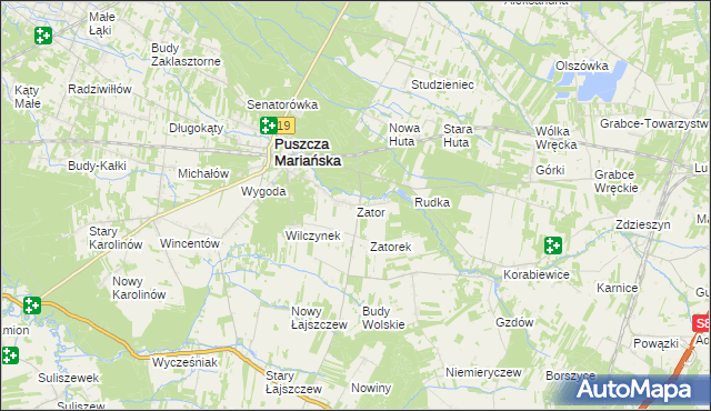 mapa Zator gmina Puszcza Mariańska, Zator gmina Puszcza Mariańska na mapie Targeo