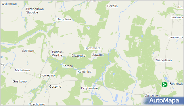 mapa Zawada gmina Główczyce, Zawada gmina Główczyce na mapie Targeo
