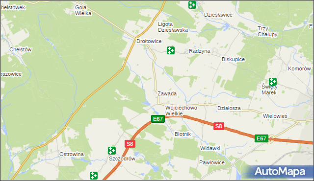 mapa Zawada gmina Syców, Zawada gmina Syców na mapie Targeo