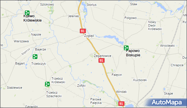 mapa Zegartowice gmina Papowo Biskupie, Zegartowice gmina Papowo Biskupie na mapie Targeo