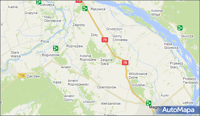 mapa Żelazna Stara gmina Magnuszew, Żelazna Stara gmina Magnuszew na mapie Targeo