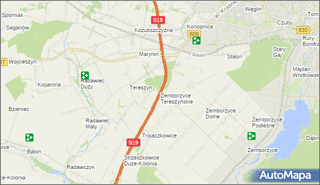 mapa Zemborzyce Tereszyńskie, Zemborzyce Tereszyńskie na mapie Targeo