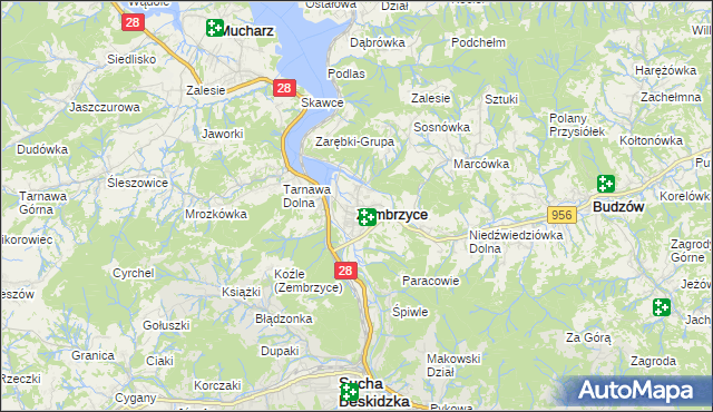 mapa Zembrzyce, Zembrzyce na mapie Targeo