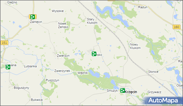 mapa Żeńsko gmina Krzęcin, Żeńsko gmina Krzęcin na mapie Targeo