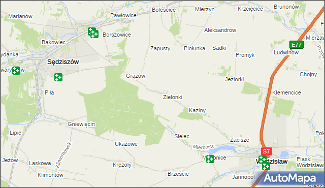 mapa Zielonki gmina Sędziszów, Zielonki gmina Sędziszów na mapie Targeo