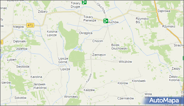 mapa Ziemięcin gmina Goszczanów, Ziemięcin gmina Goszczanów na mapie Targeo