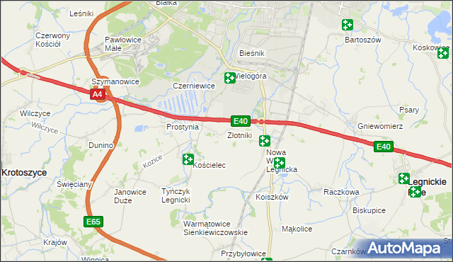 mapa Złotniki gmina Krotoszyce, Złotniki gmina Krotoszyce na mapie Targeo