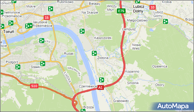 mapa Złotoria gmina Lubicz, Złotoria gmina Lubicz na mapie Targeo
