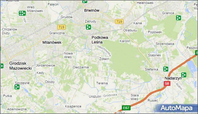mapa Żółwin gmina Brwinów, Żółwin gmina Brwinów na mapie Targeo