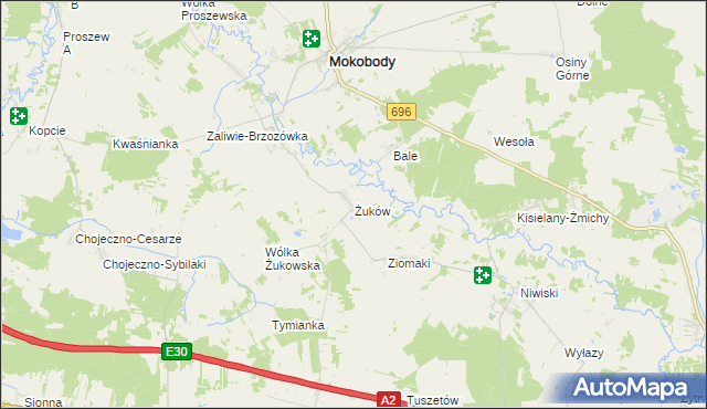 mapa Żuków gmina Mokobody, Żuków gmina Mokobody na mapie Targeo