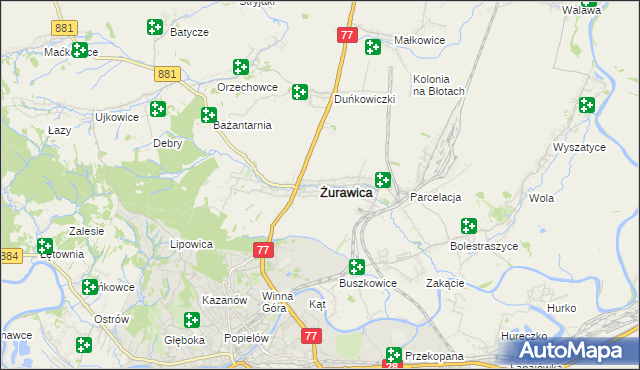 mapa Żurawica powiat przemyski, Żurawica powiat przemyski na mapie Targeo