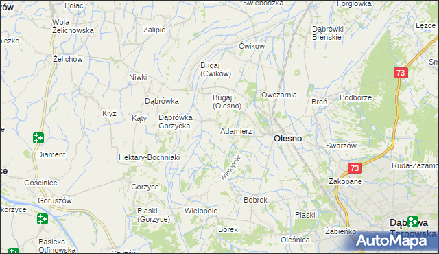 mapa Adamierz gmina Olesno, Adamierz gmina Olesno na mapie Targeo
