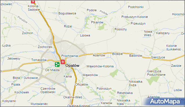 mapa Adamów gmina Opatów, Adamów gmina Opatów na mapie Targeo