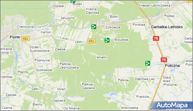 mapa Anielin gmina Garbatka-Letnisko, Anielin gmina Garbatka-Letnisko na mapie Targeo