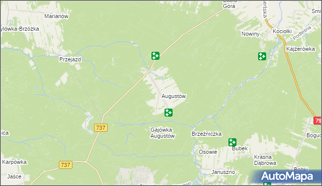 mapa Augustów gmina Pionki, Augustów gmina Pionki na mapie Targeo