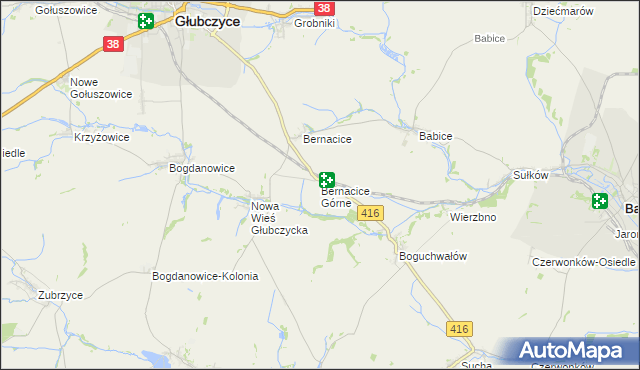mapa Bernacice Górne, Bernacice Górne na mapie Targeo