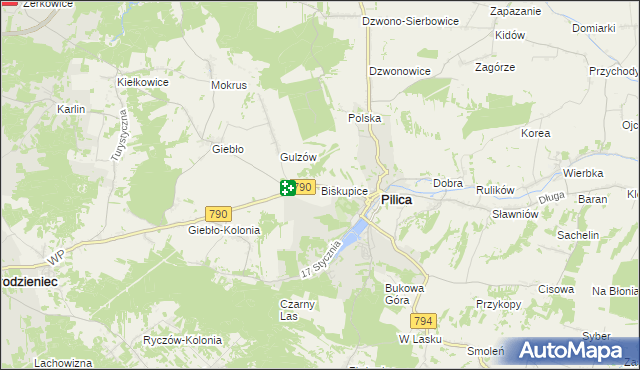 mapa Biskupice gmina Pilica, Biskupice gmina Pilica na mapie Targeo