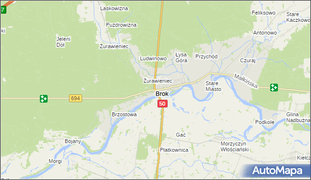 mapa Brok powiat ostrowski, Brok powiat ostrowski na mapie Targeo