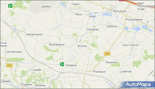 mapa Bronice gmina Nałęczów, Bronice gmina Nałęczów na mapie Targeo