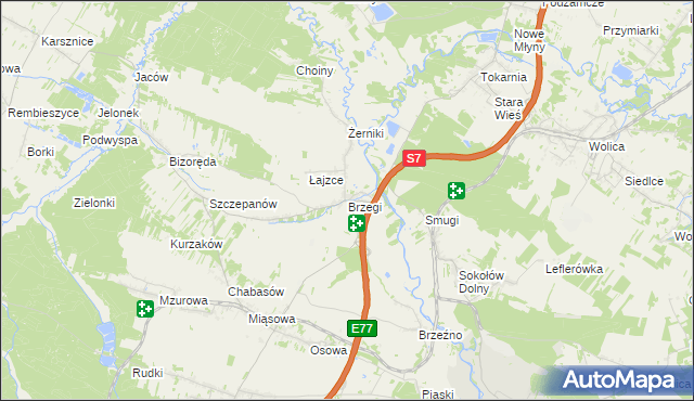 mapa Brzegi gmina Sobków, Brzegi gmina Sobków na mapie Targeo