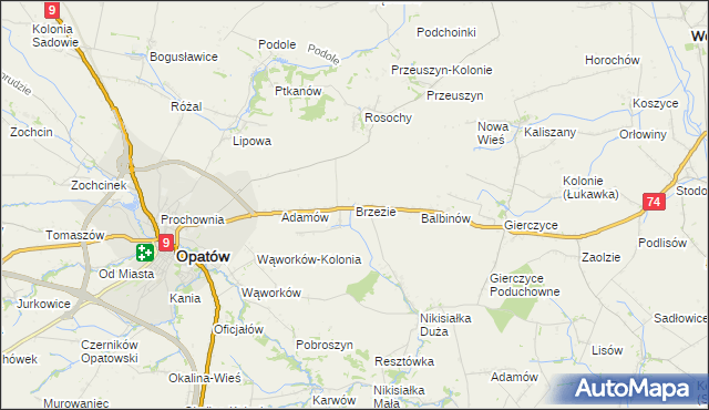 mapa Brzezie gmina Opatów, Brzezie gmina Opatów na mapie Targeo