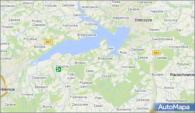 mapa Brzezowa gmina Dobczyce, Brzezowa gmina Dobczyce na mapie Targeo