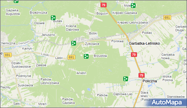 mapa Brzustów gmina Garbatka-Letnisko, Brzustów gmina Garbatka-Letnisko na mapie Targeo