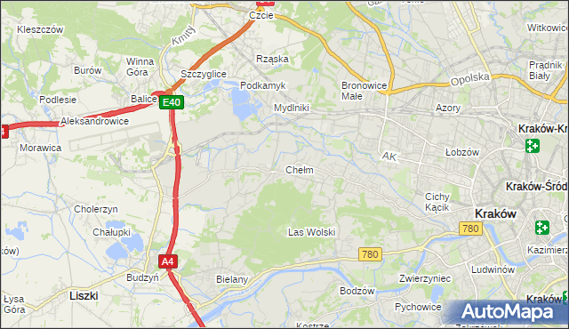 mapa Chełm gmina Kraków, Chełm gmina Kraków na mapie Targeo