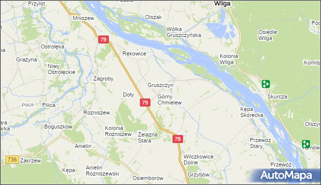mapa Chmielew gmina Magnuszew, Chmielew gmina Magnuszew na mapie Targeo