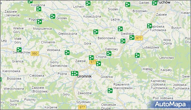 mapa Chojnik gmina Gromnik, Chojnik gmina Gromnik na mapie Targeo