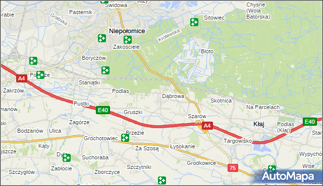 mapa Dąbrowa gmina Kłaj, Dąbrowa gmina Kłaj na mapie Targeo