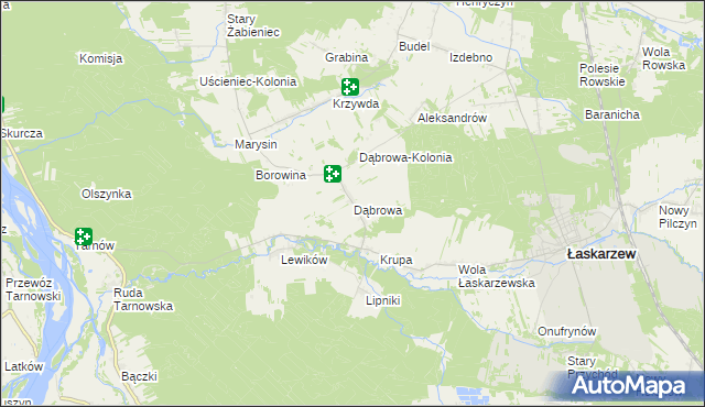 mapa Dąbrowa gmina Łaskarzew, Dąbrowa gmina Łaskarzew na mapie Targeo