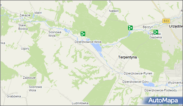 mapa Dzierzkowice-Zastawie, Dzierzkowice-Zastawie na mapie Targeo