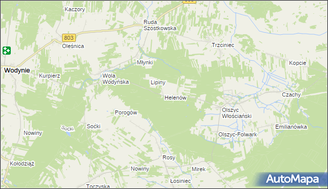 mapa Helenów gmina Wodynie, Helenów gmina Wodynie na mapie Targeo