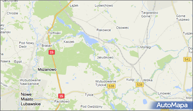 mapa Jakubkowo gmina Grodziczno, Jakubkowo gmina Grodziczno na mapie Targeo